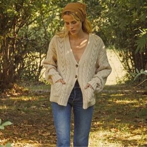 Doen Beacon wool cashmere cardigan sweater cream ivory cable knit size XS